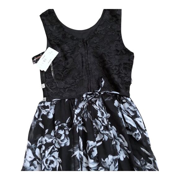 Xtraordinary Girls 8 High Low Formal Dress Black Lace Floral Rhinestone Waist - Picture 3 of 8